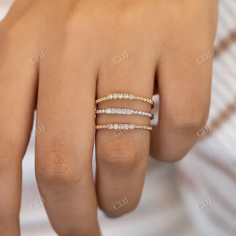 0.07CTW Lab Grown Diamond Thin Beaded Stackable Ring Band