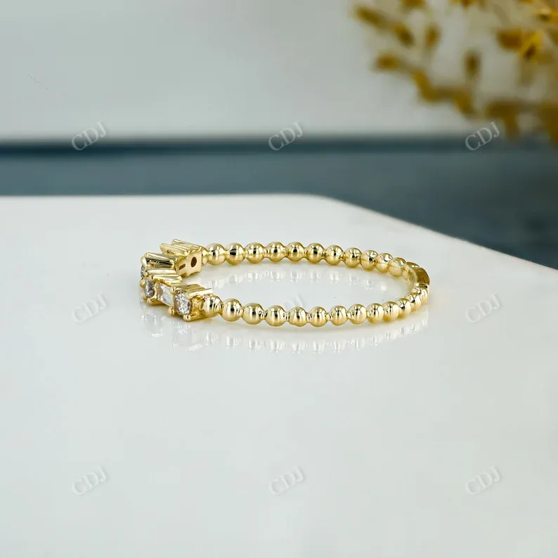 0.16CTW Baguette and Round Diamond Thin Beaded Stackable Band