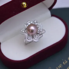 11-12mm Freshwater Pearl Floral&Cubic Zirconia Ring