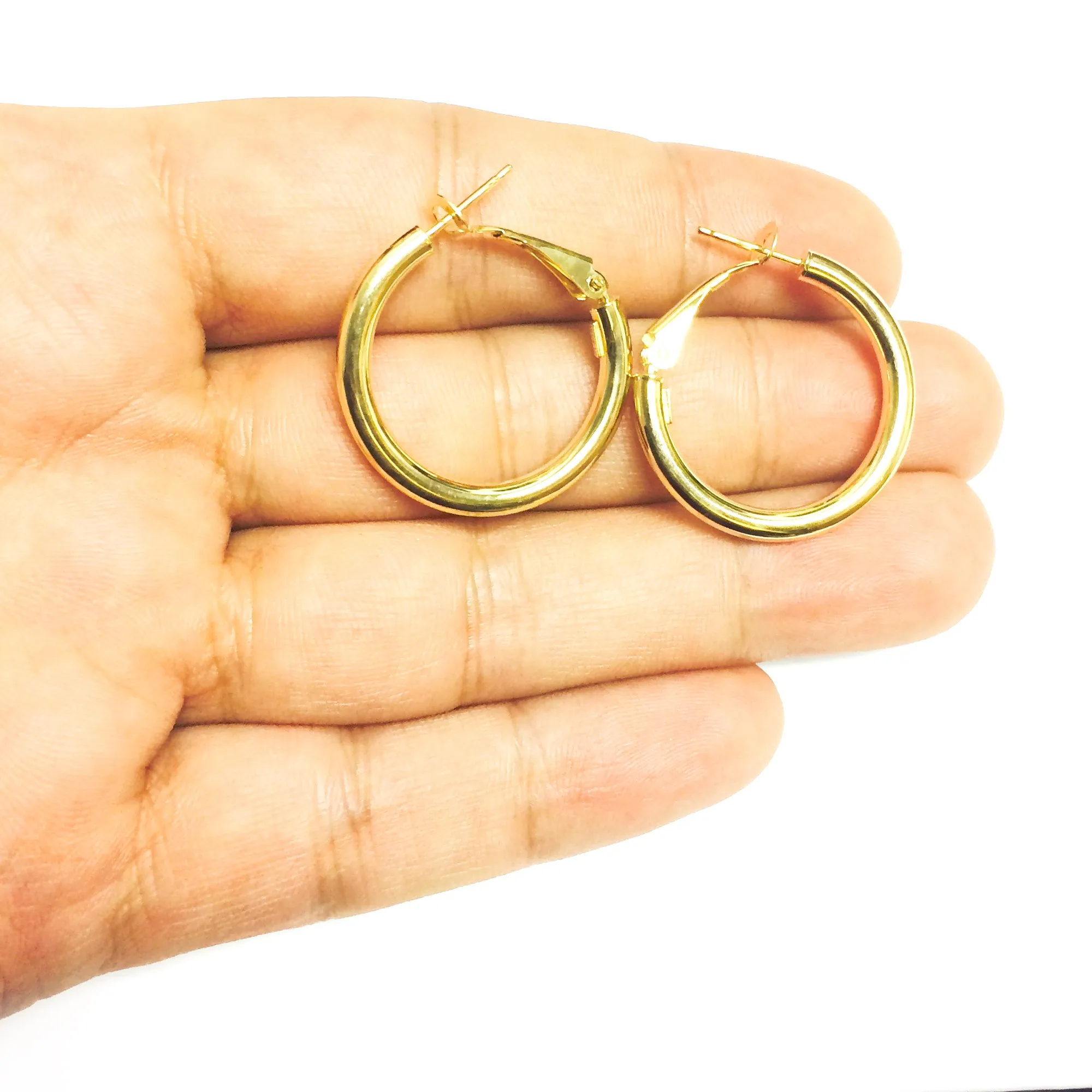 14K Gold Omega Back Hoop Earring, Diameter 25mm