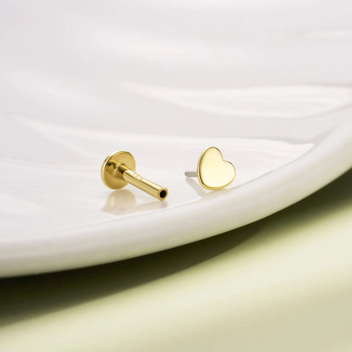 14K Solid Gold Flat Heart Shape Push Pin