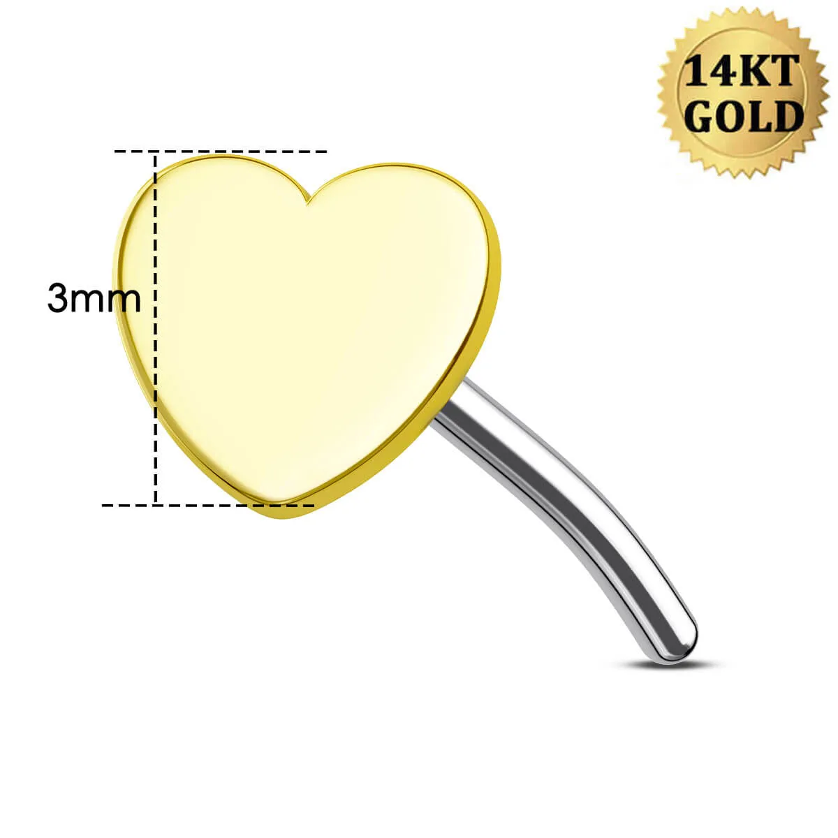 14K Solid Gold Flat Heart Shape Push Pin