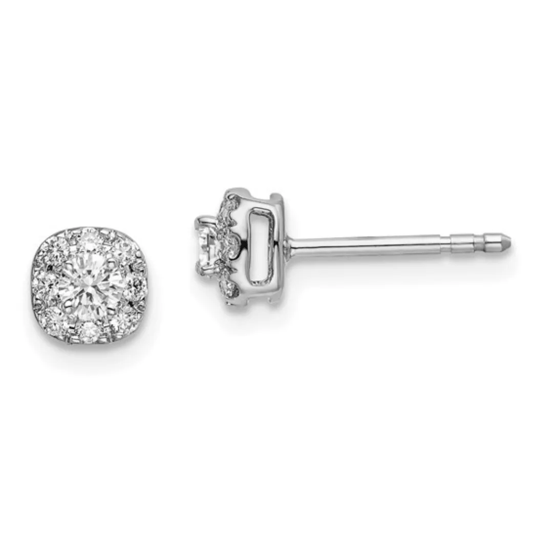 14K White Gold Lab Diamond Cushion Halo Stud Earrings