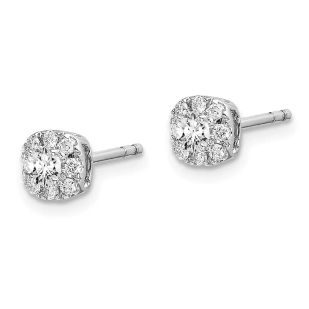 14K White Gold Lab Diamond Cushion Halo Stud Earrings