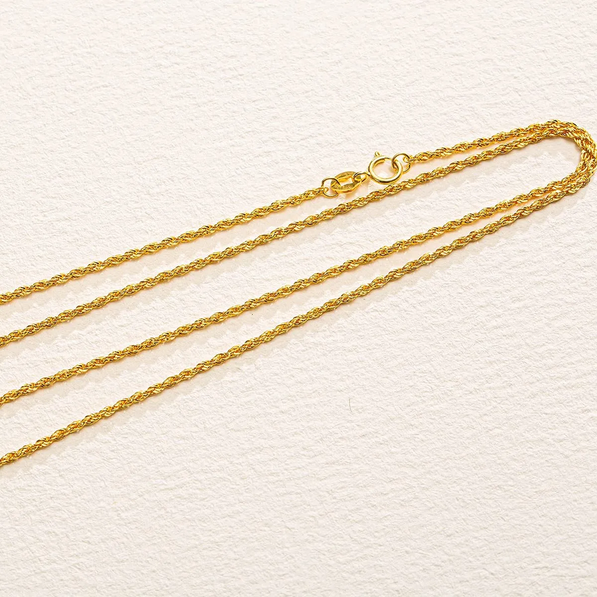 18K Yellow Gold Minimalist Rope Chain Necklace 1.5mm 18 INCH