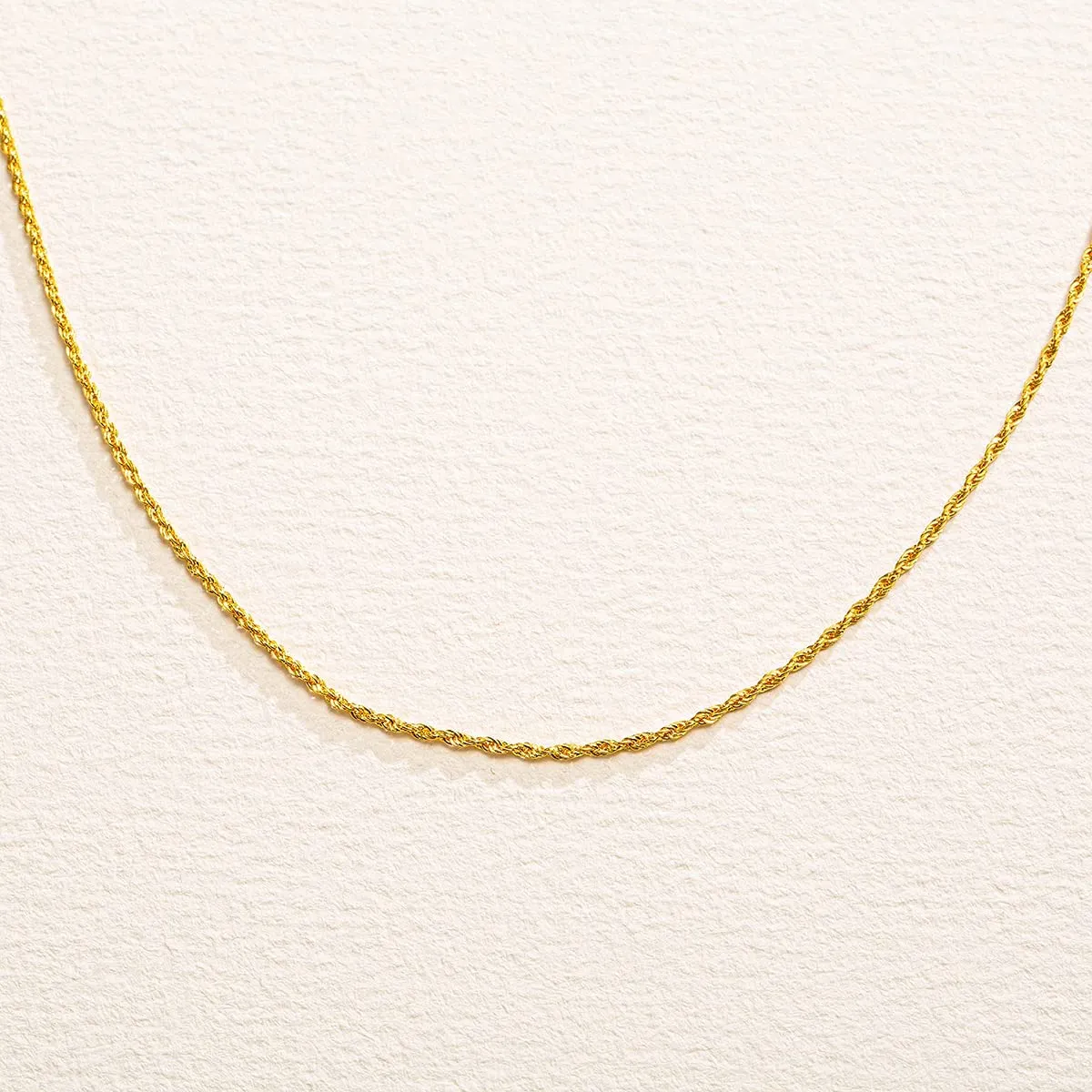 18K Yellow Gold Minimalist Rope Chain Necklace 1.5mm 18 INCH