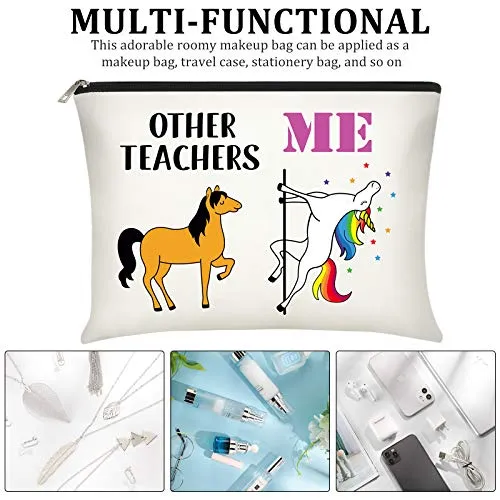 2 Pieces Teachers Gifts for Women, Unicorn Makeup Bags Appreciation Graduation Gifts for Teachers Personalized Cosmetic Cases Portable Storage Bag with Zipper (White,Other Teachers Me)