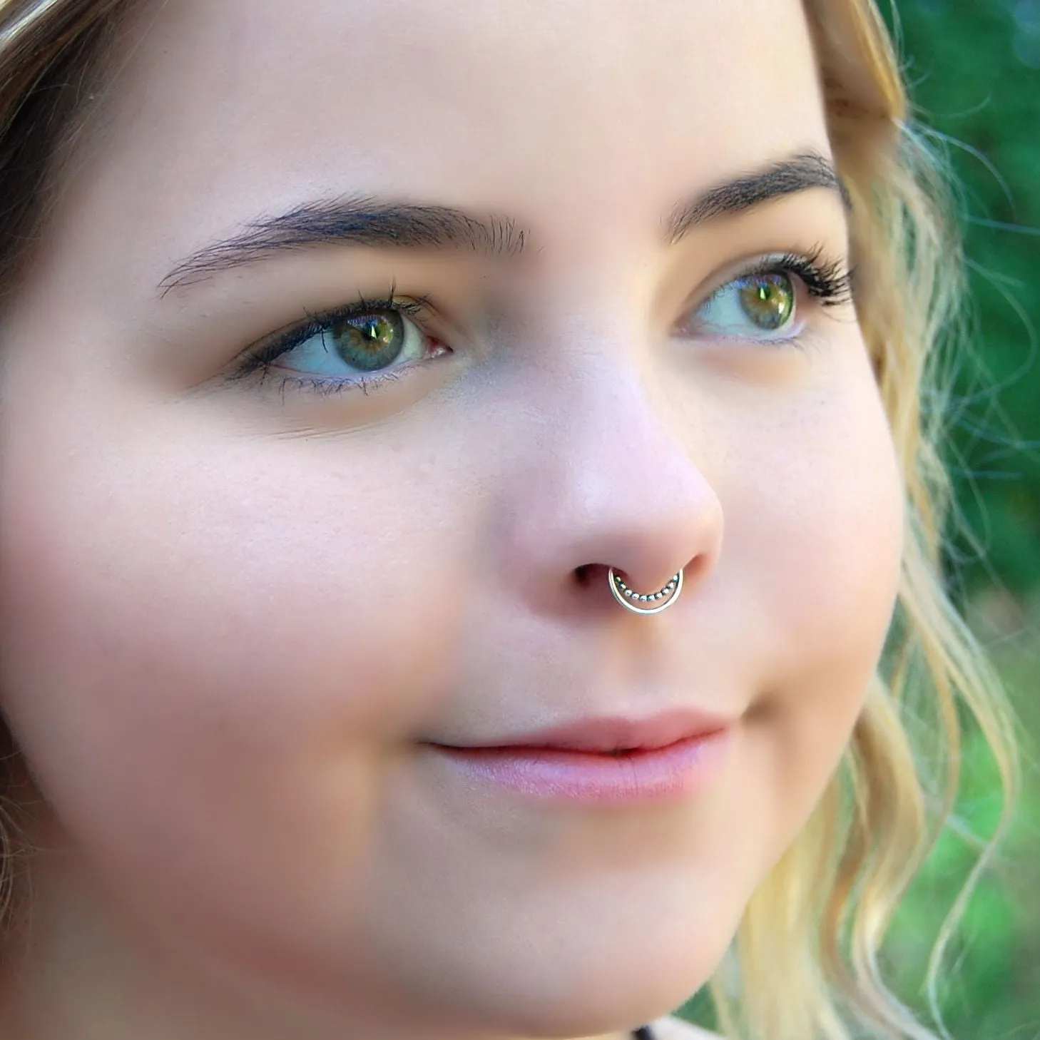 Beaded Silver Septum or Nose Ring