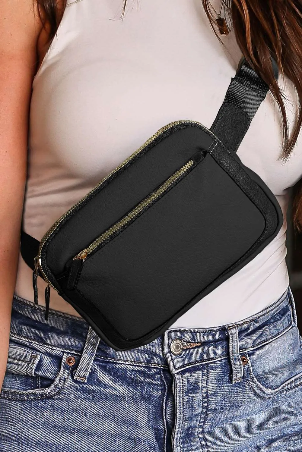 Black Adjustable Strap Mini PU Leather Crossbody Bag