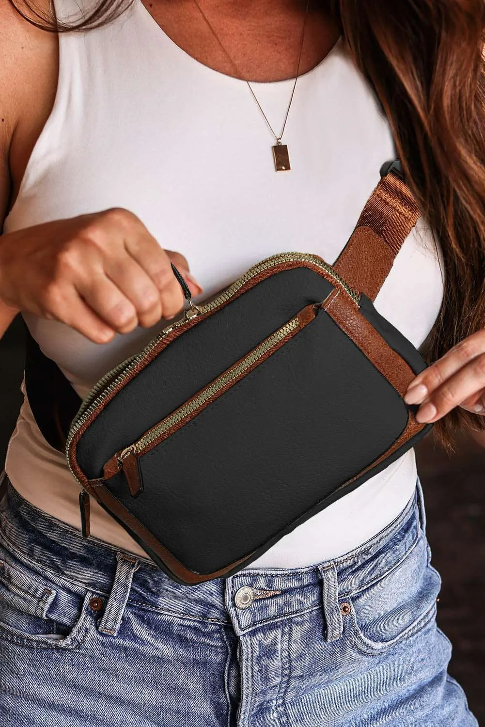 Black Adjustable Strap Mini PU Leather Crossbody Bag