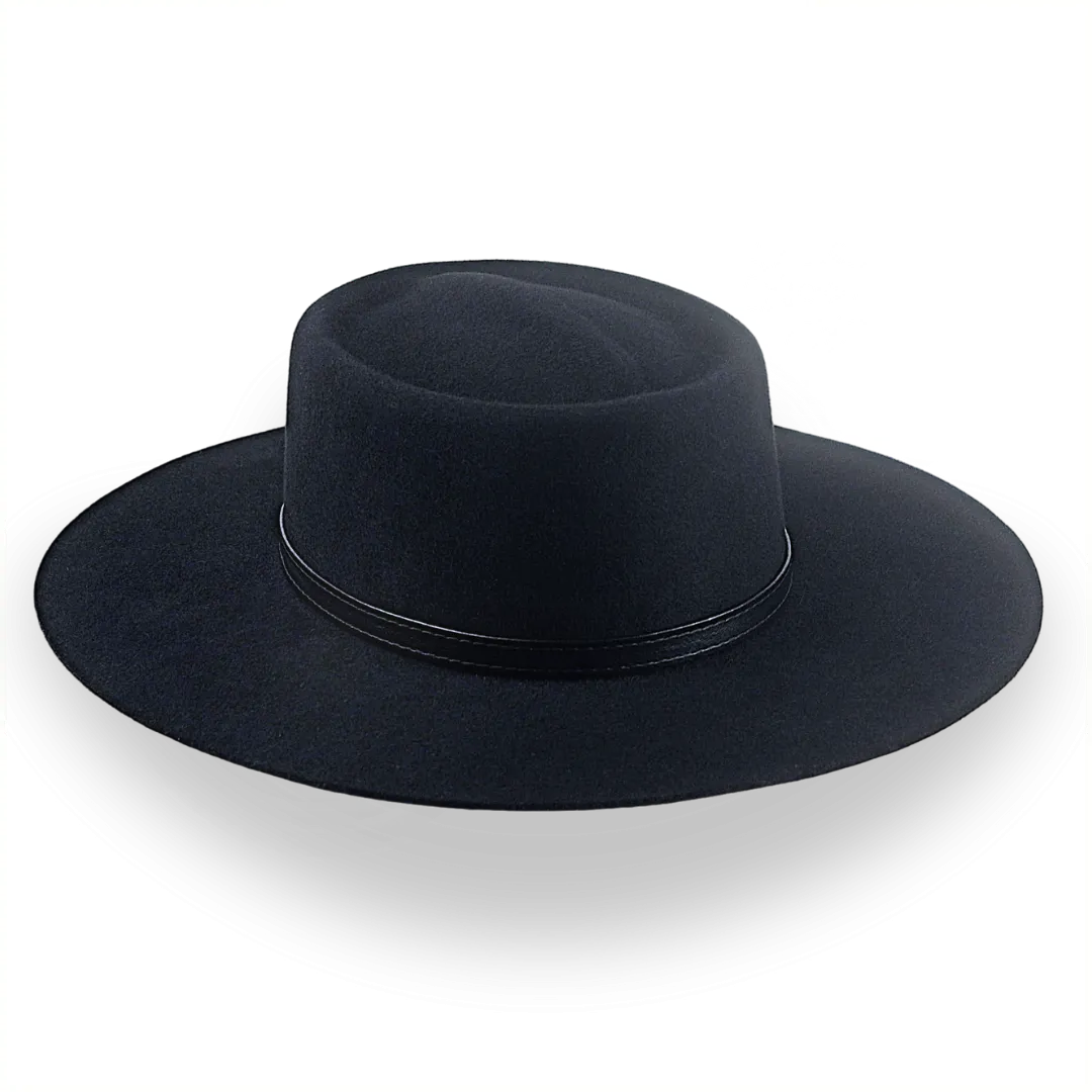 Black Wide Brim Cowboy Hat in Fur Felt | The Gambler