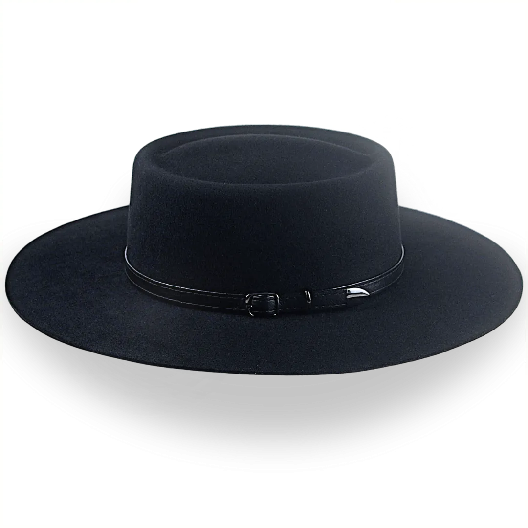 Black Wide Brim Cowboy Hat in Fur Felt | The Gambler