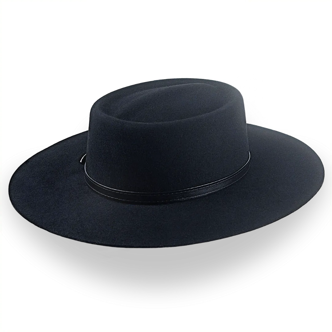 Black Wide Brim Cowboy Hat in Fur Felt | The Gambler