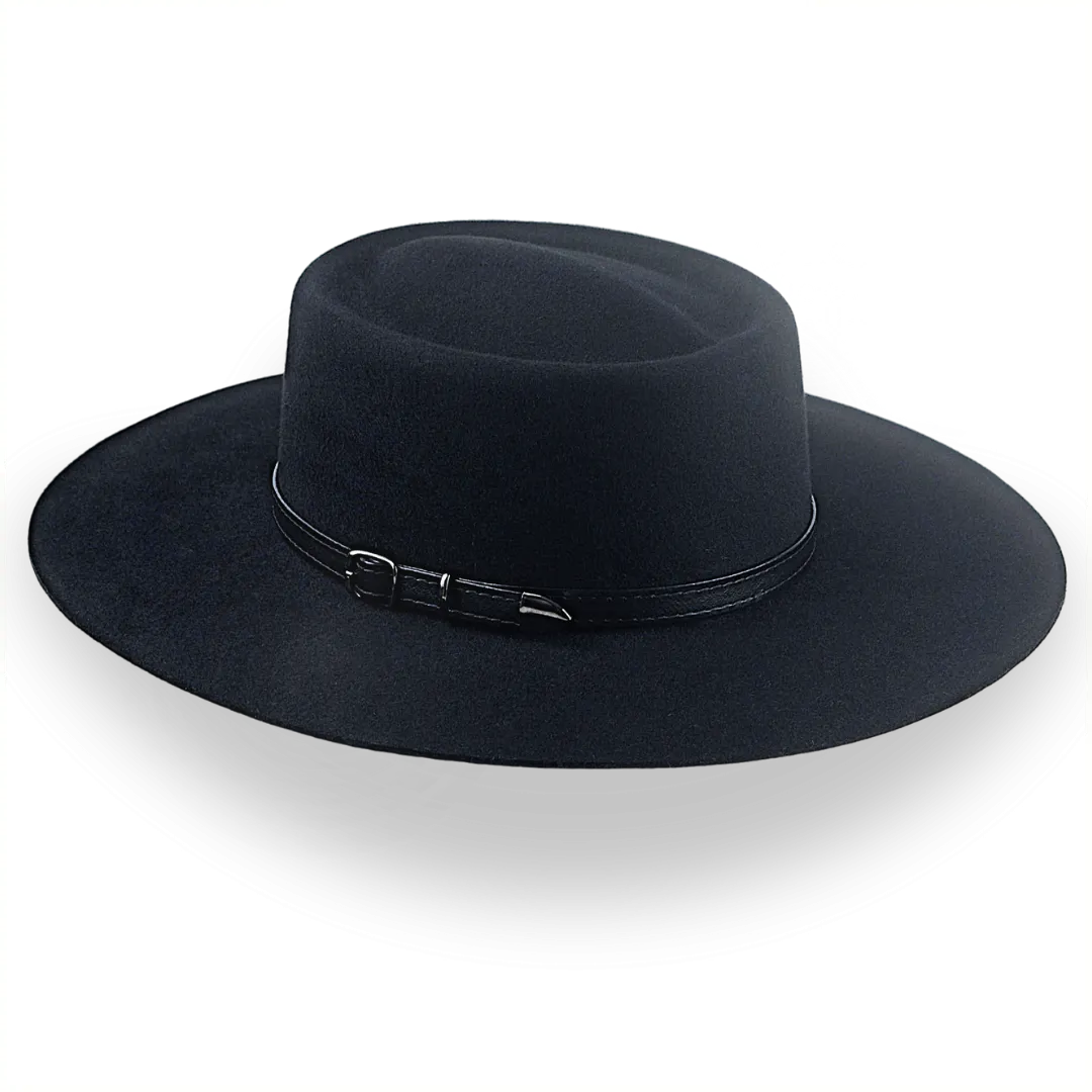 Black Wide Brim Cowboy Hat in Fur Felt | The Gambler