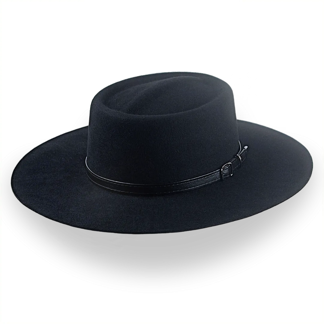 Black Wide Brim Cowboy Hat in Fur Felt | The Gambler