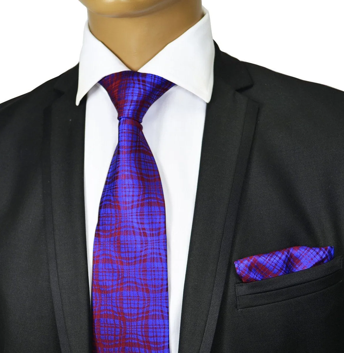 Blue and Red Silk Tie and Pocket Square