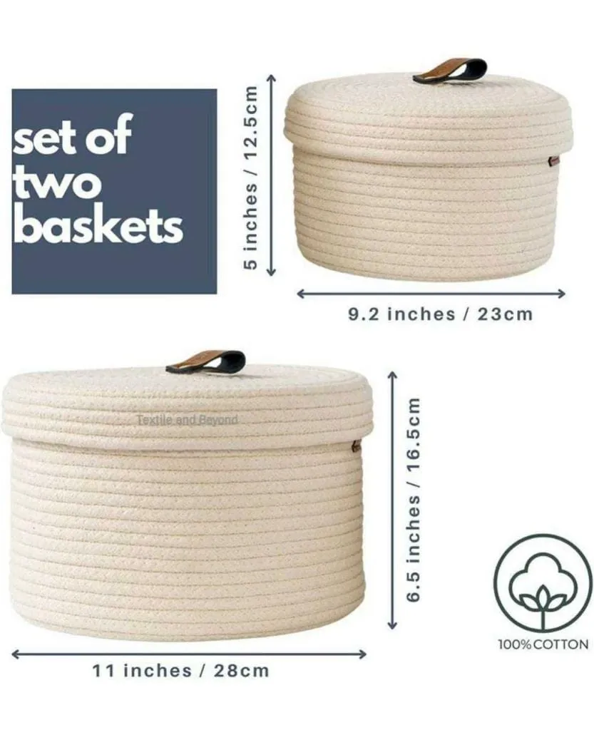 Boho Bliss: Large Jute Cotton Rope Baskets Duo Set of 2