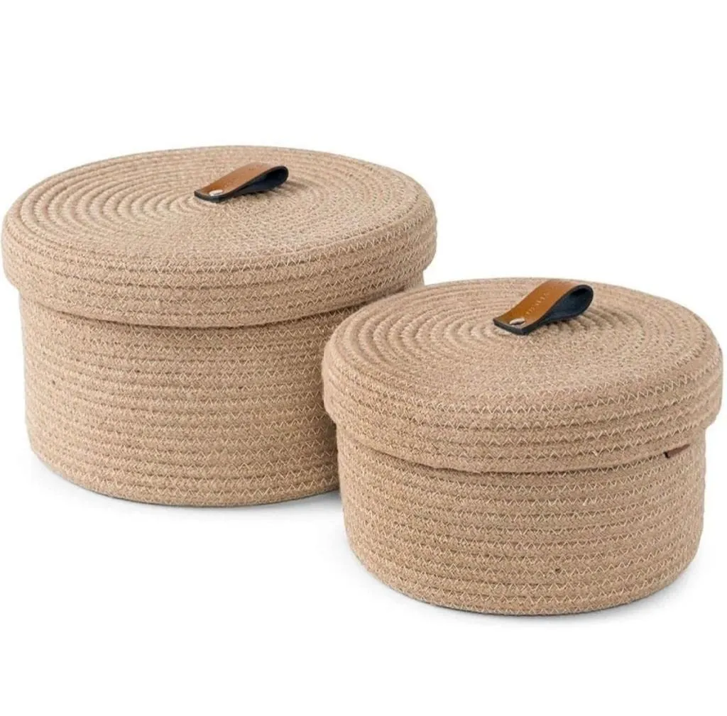 Boho Bliss: Large Jute Cotton Rope Baskets Duo Set of 2