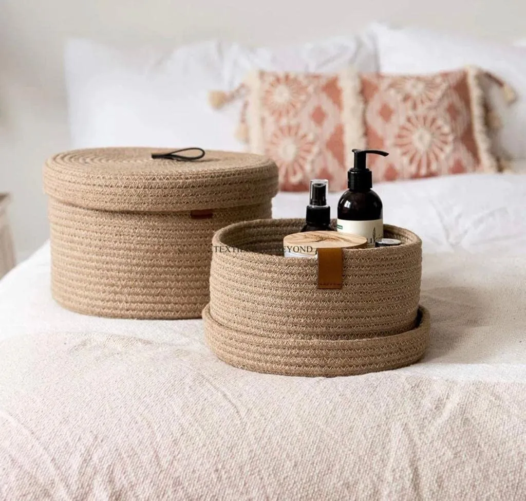 Boho Bliss: Large Jute Cotton Rope Baskets Duo Set of 2