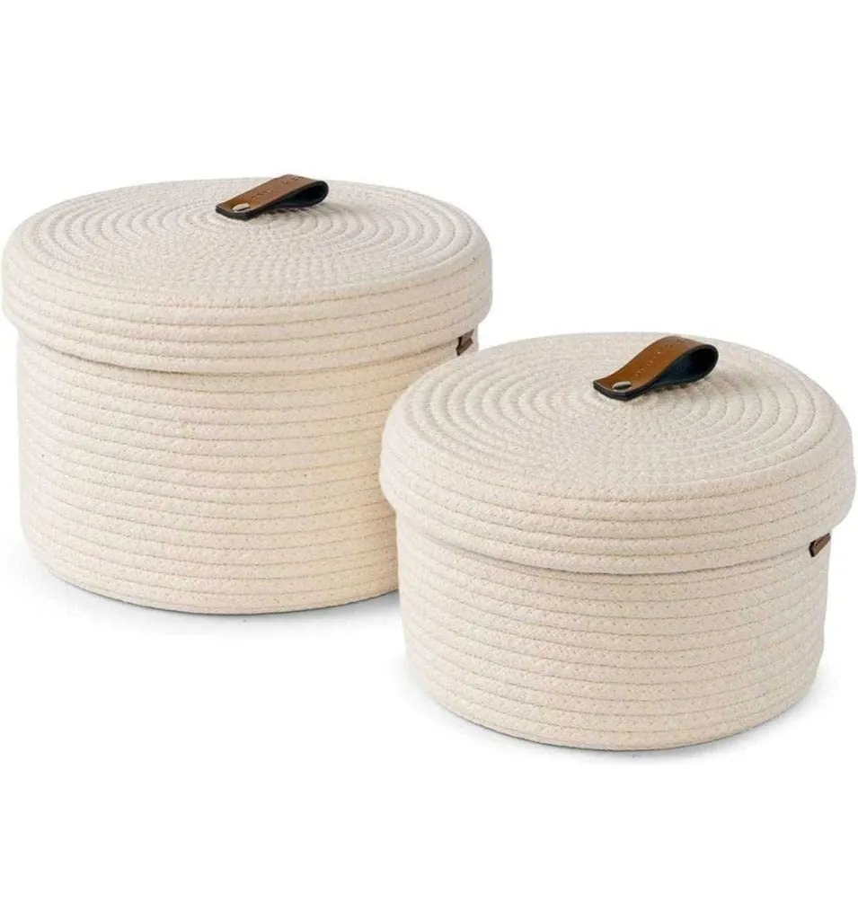 Boho Bliss: Large Jute Cotton Rope Baskets Duo Set of 2