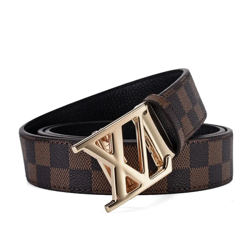 Business Casual Automatic Buckle Belt High-End Genuine Leather Fashion Check Pattren All-Match Pants Belt