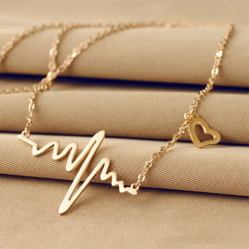 Chain Heartbeat Minimalist Clavicle Women Jewelry Dainty Pendants Collares Heart Wedding Collier Necklace