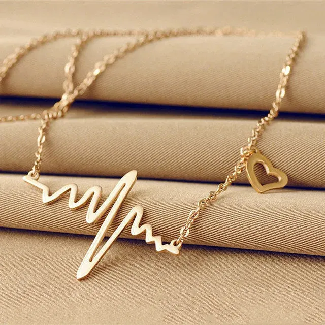 Chain Heartbeat Minimalist Clavicle Women Jewelry Dainty Pendants Collares Heart Wedding Collier Necklace