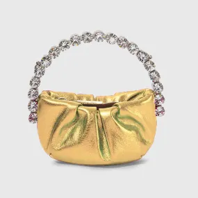 Chic Rhinestone Embellished Gathered Satin Semicircular Mini Clutch - Gold