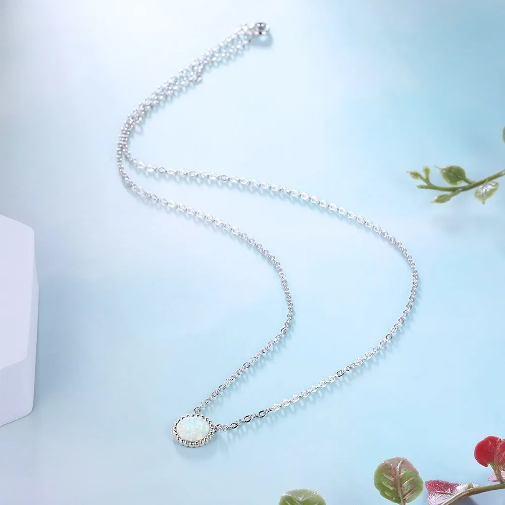 Classic Style Silver White Opal Color Necklace