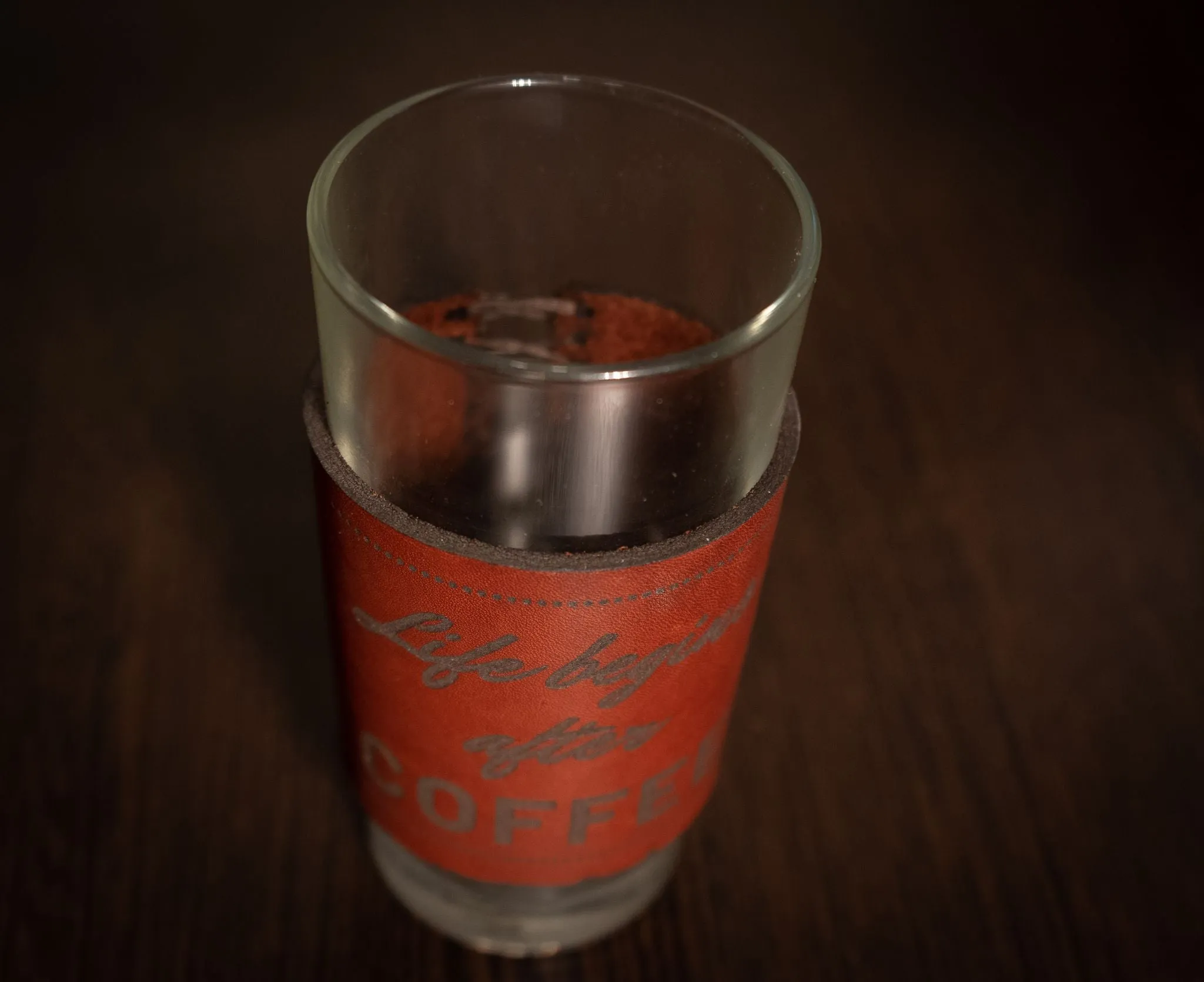 Coffee Glass with Leather Wrap and Engraving