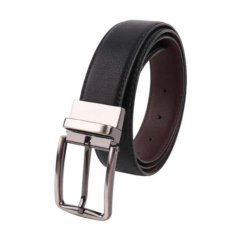 Convenient Rotating Pin Buckle Pu Belt Men's Business Litchi Pattern Two-Color Belt