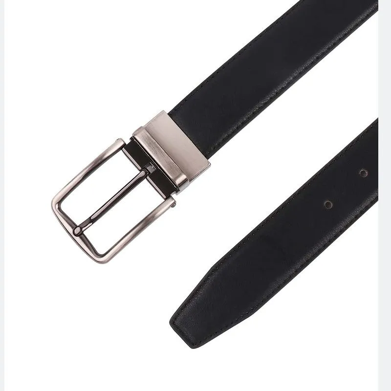 Convenient Rotating Pin Buckle Pu Belt Men's Business Litchi Pattern Two-Color Belt