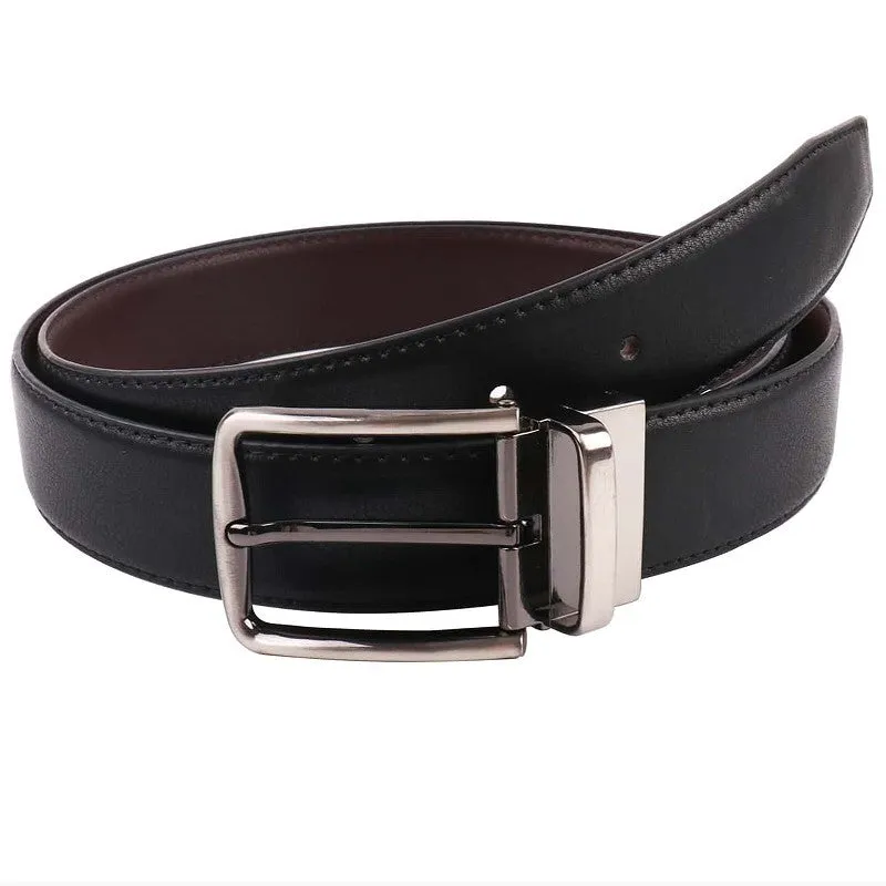 Convenient Rotating Pin Buckle Pu Belt Men's Business Litchi Pattern Two-Color Belt