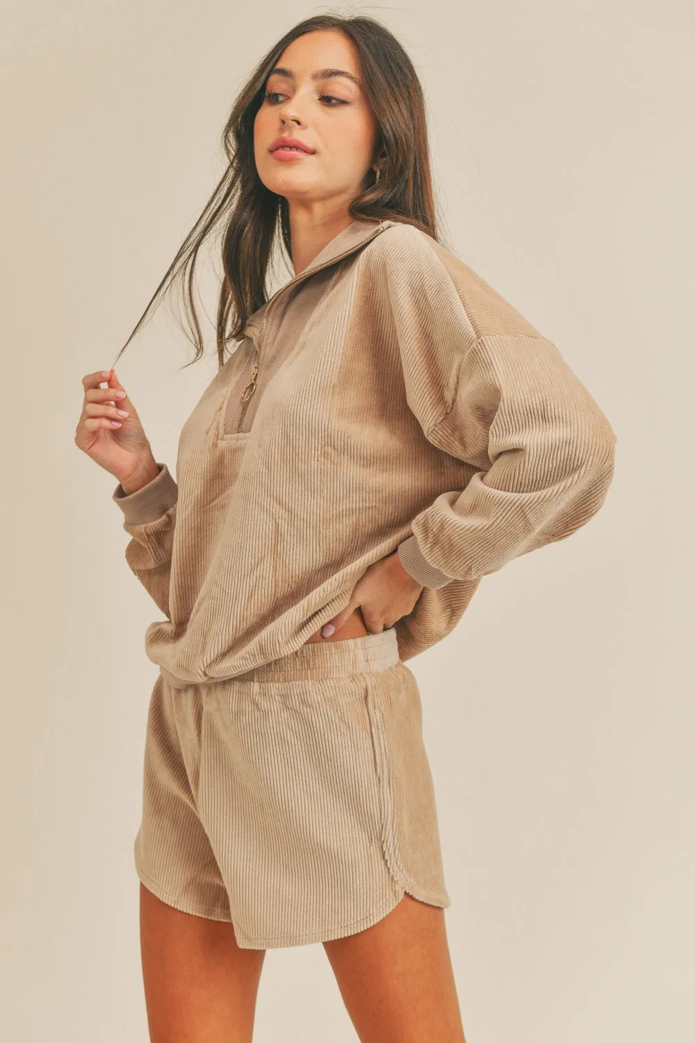 Corduroy Half Zip Top and Shorts Set