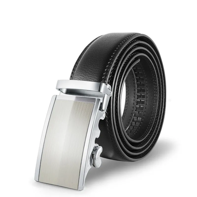 Customized Men's Fashion Black Automatic Leather Buckle Ratchet Gift Belt