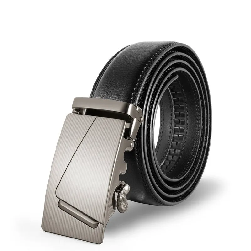 Customized Men's Fashion Black Automatic Leather Buckle Ratchet Gift Belt