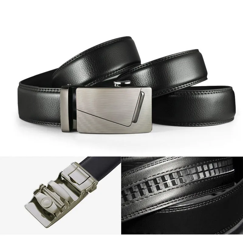 Customized Men's Fashion Black Automatic Leather Buckle Ratchet Gift Belt