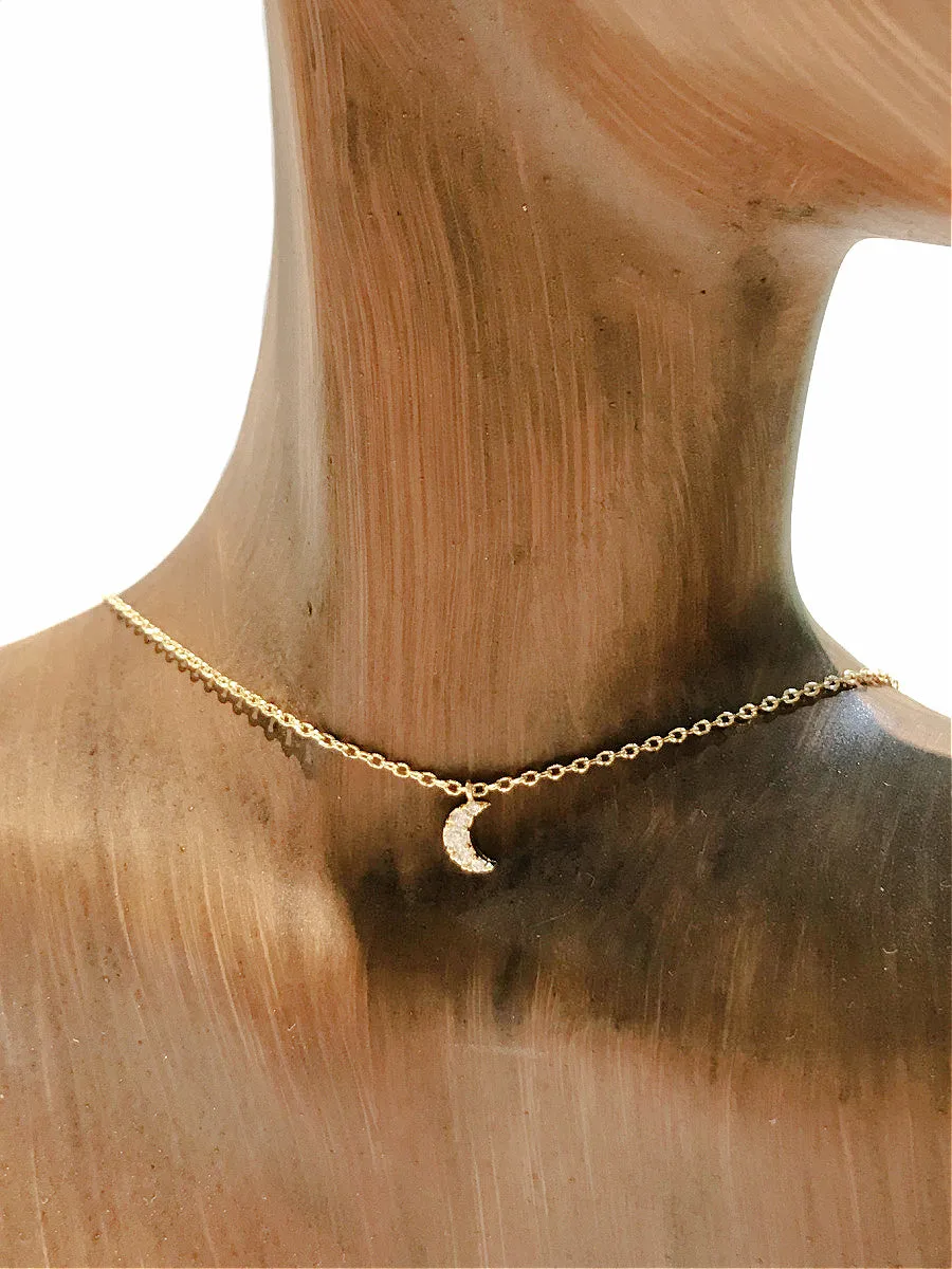 CZ Crescent Choker Necklace