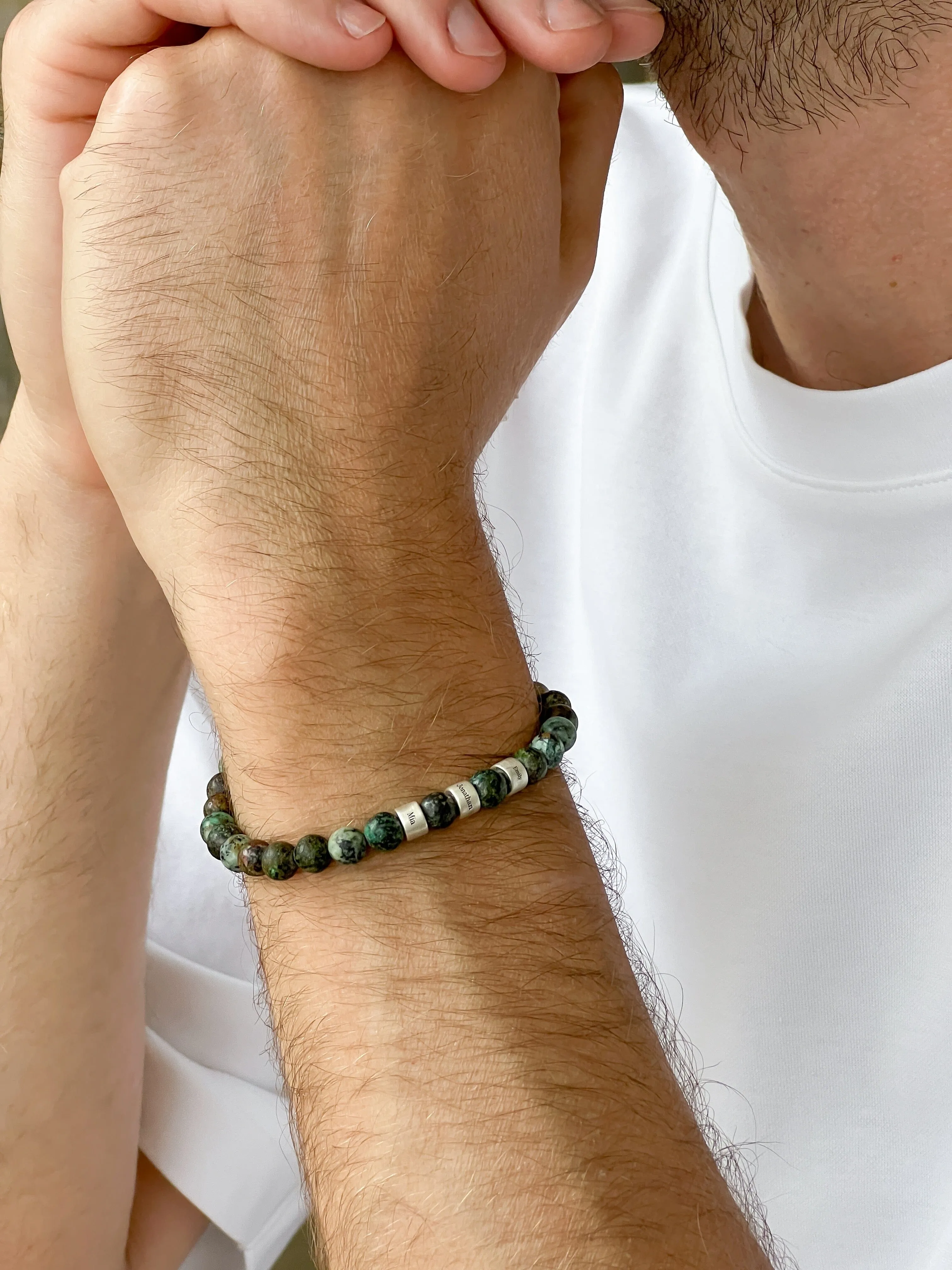 Dad's Legacy Beads Bracelet w/ Black Onyx Stones - 925 Sterling Silver