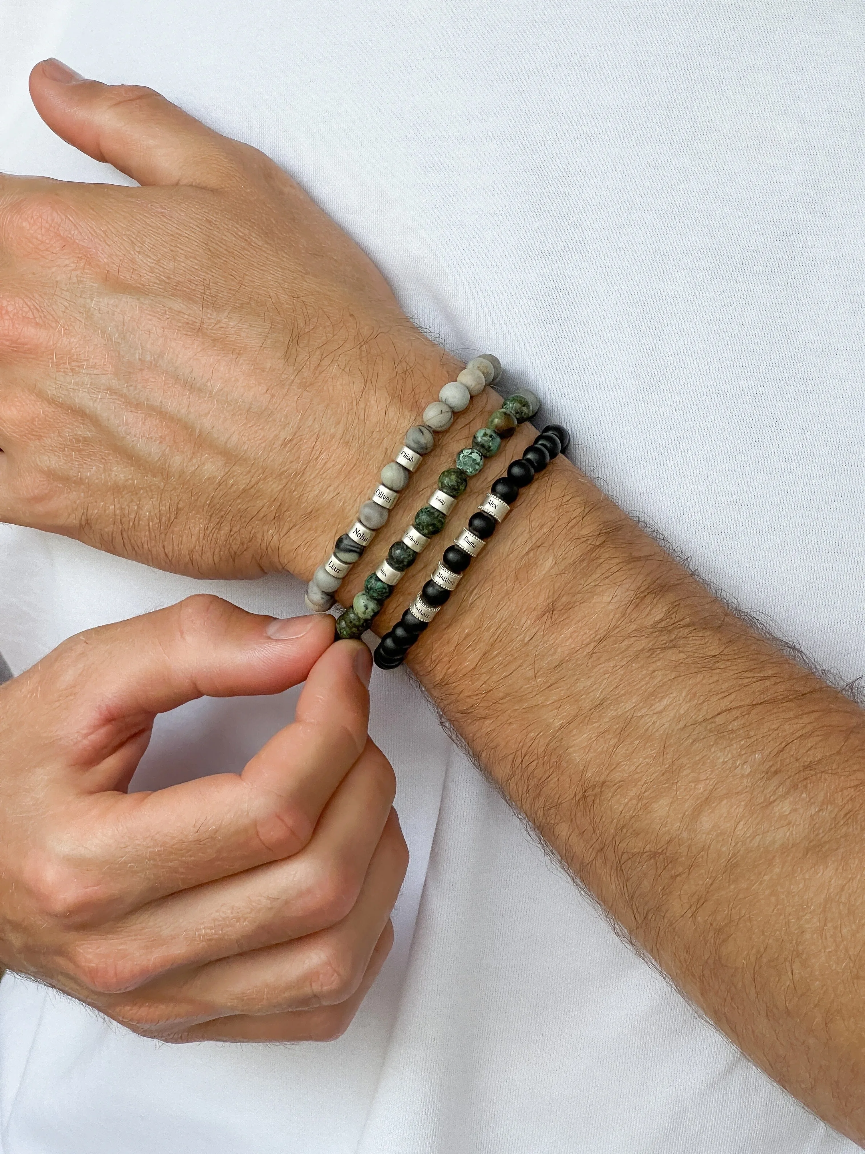 Dad's Legacy Beads Bracelet w/ Black Onyx Stones - 925 Sterling Silver