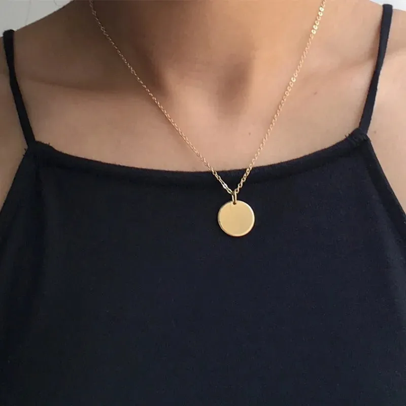 Dainty Fashion Collares Pendant Minimalist Round Clavicle Coin Chain New Women Jewelry Necklace