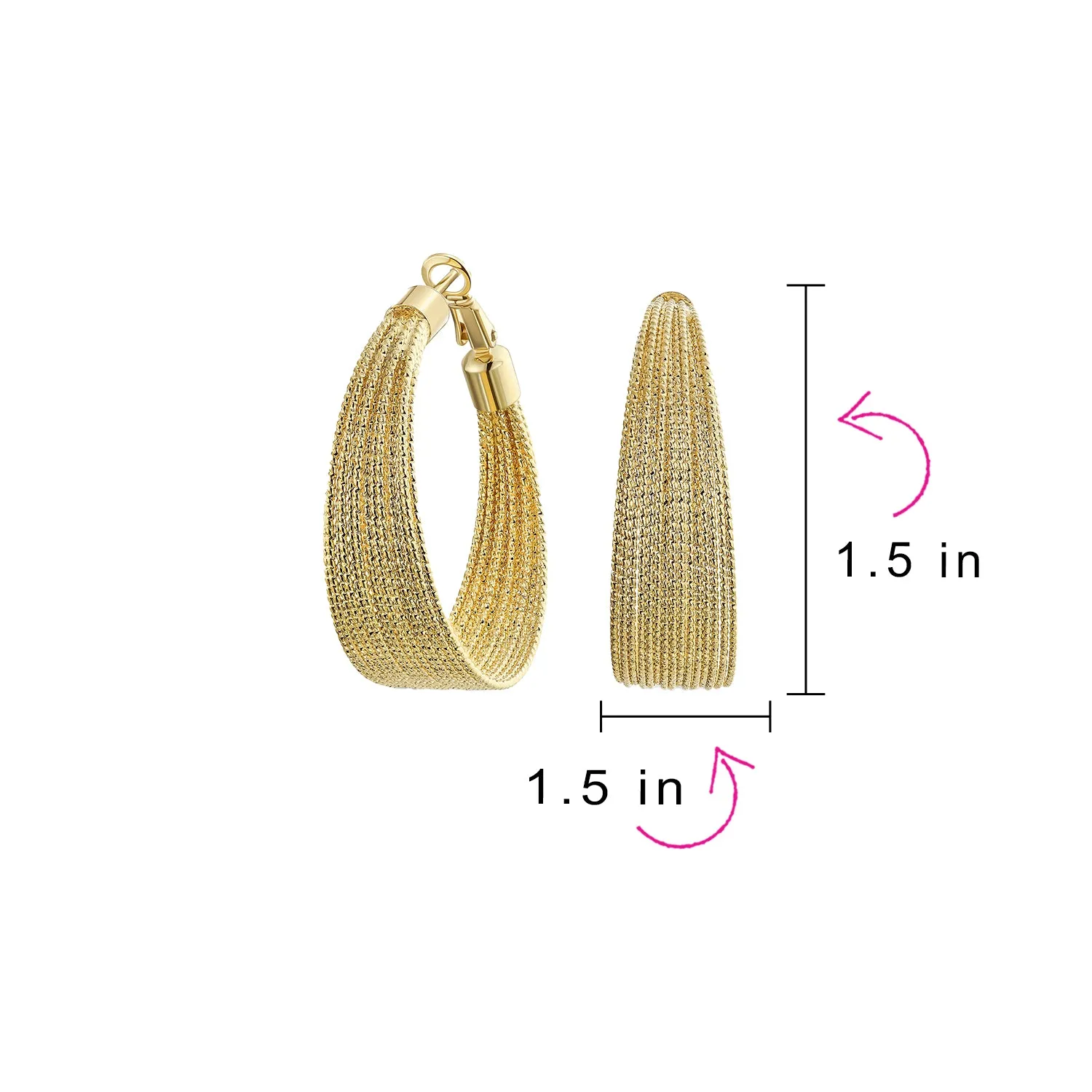 Diamond-Cut Rope Large Hoop Earrings Gold Plated Brass 1.50- 2.25 Inch Diameter