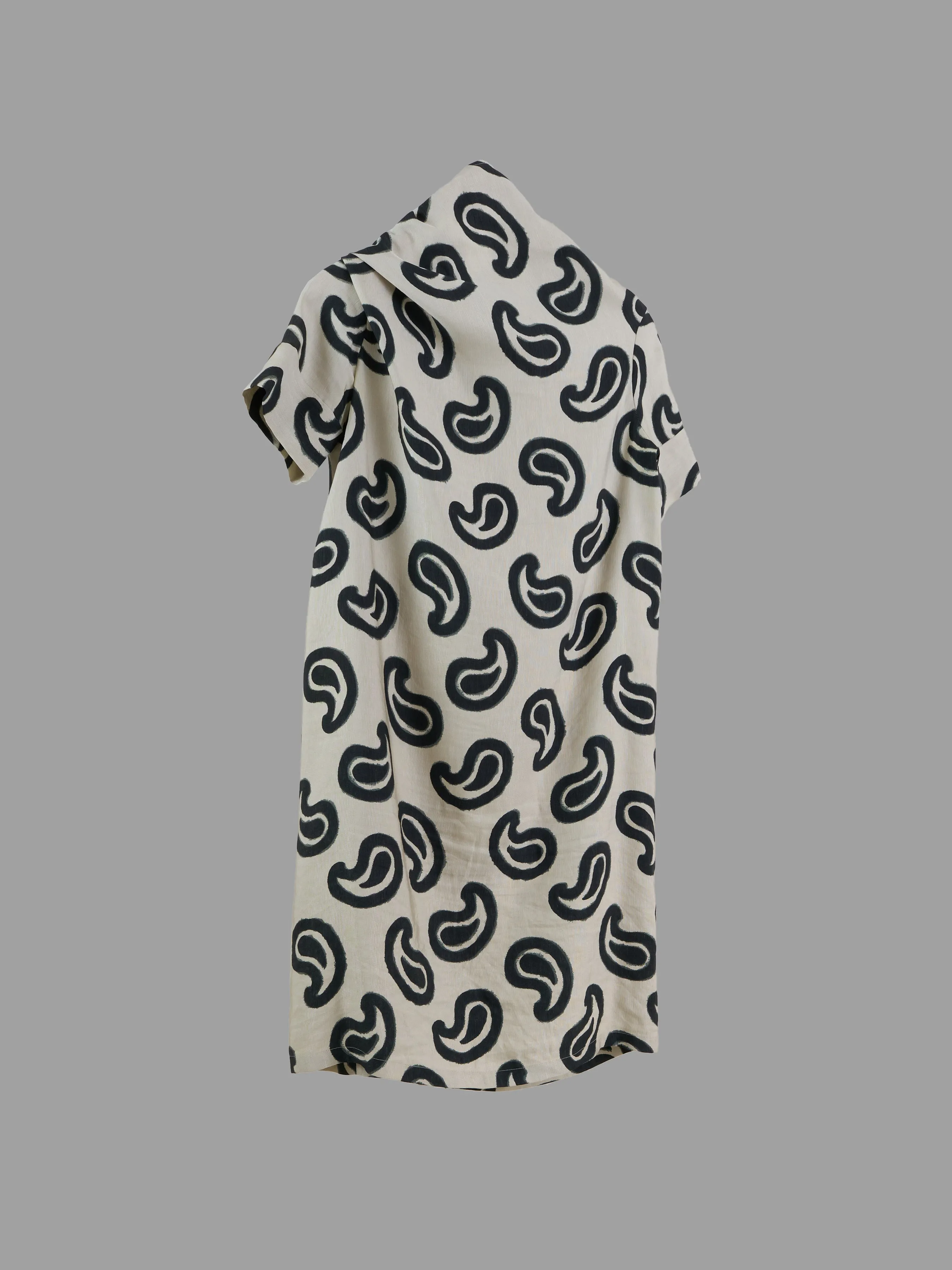 Dries Van Noten cream paisley patterned silk grosgrain tie neck dress - size 40