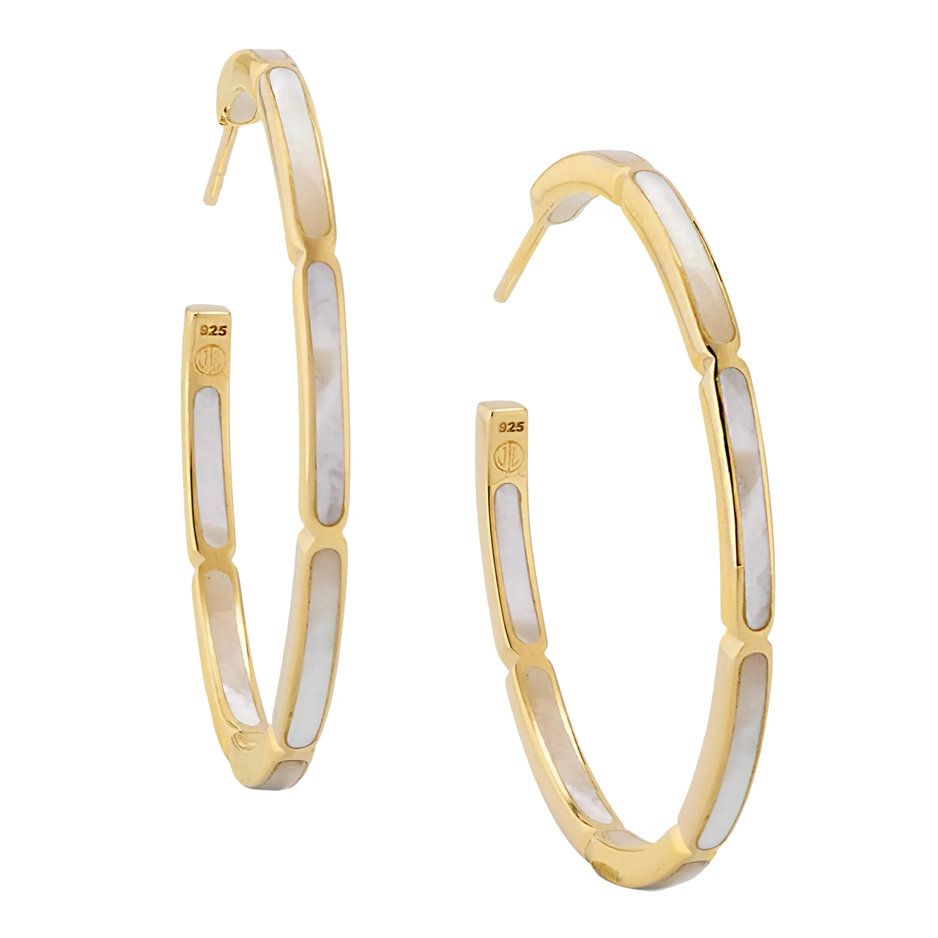 Dual Inlay Gold Vermeil Sterling Hoop Earrings