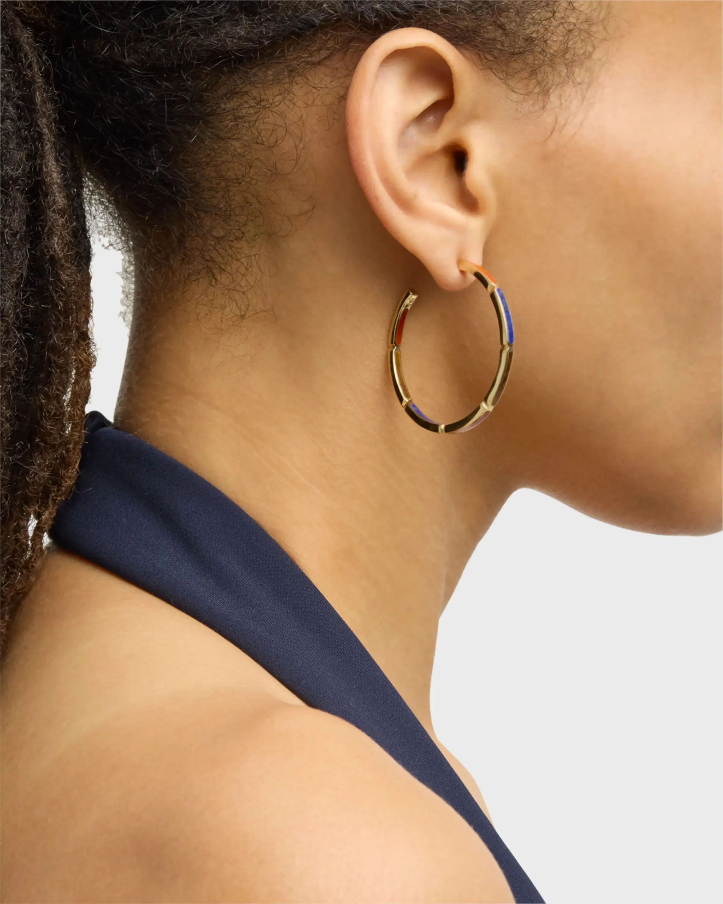 Dual Inlay Gold Vermeil Sterling Hoop Earrings