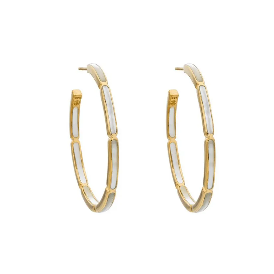 Dual Inlay Gold Vermeil Sterling Hoop Earrings