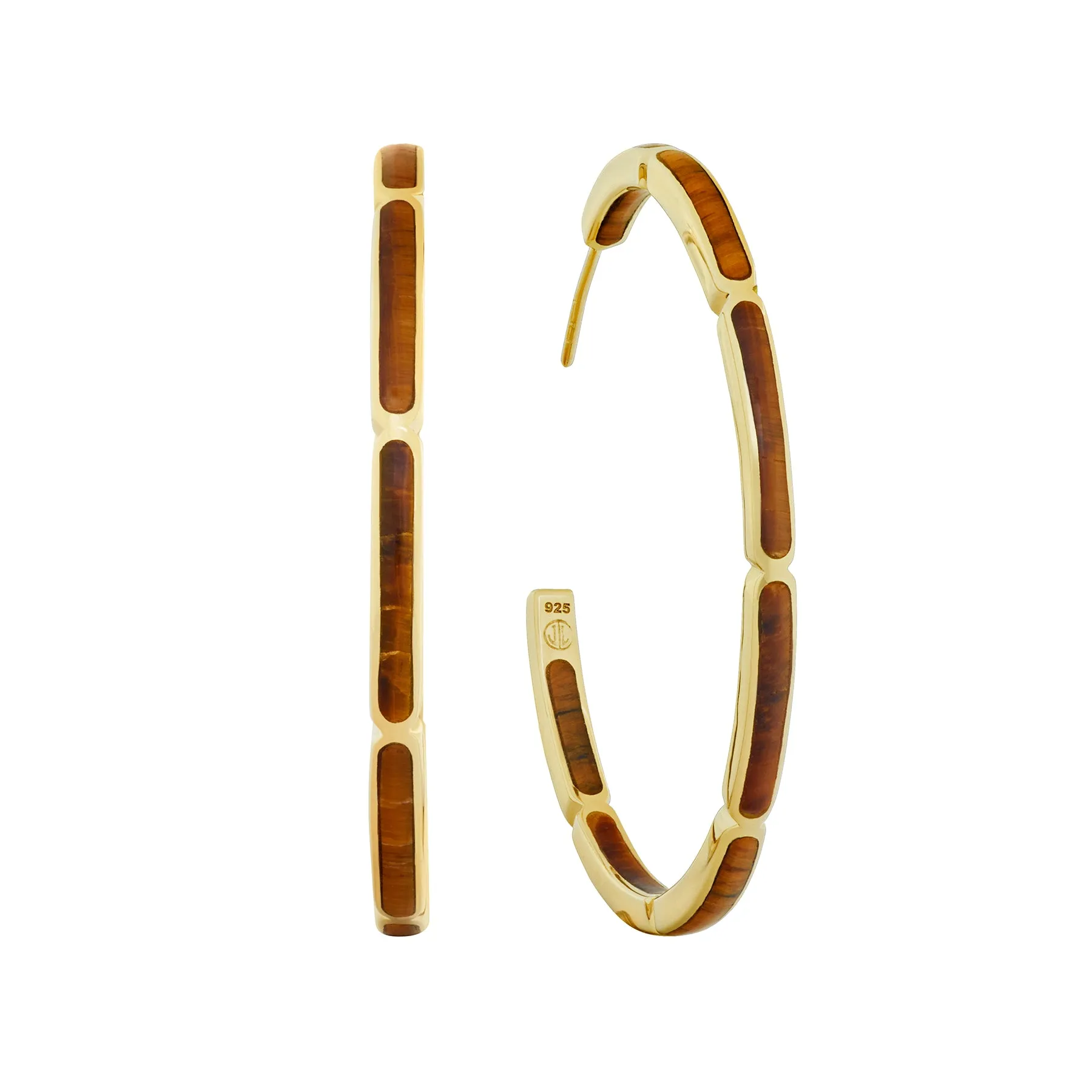 Dual Inlay Gold Vermeil Sterling Hoop Earrings