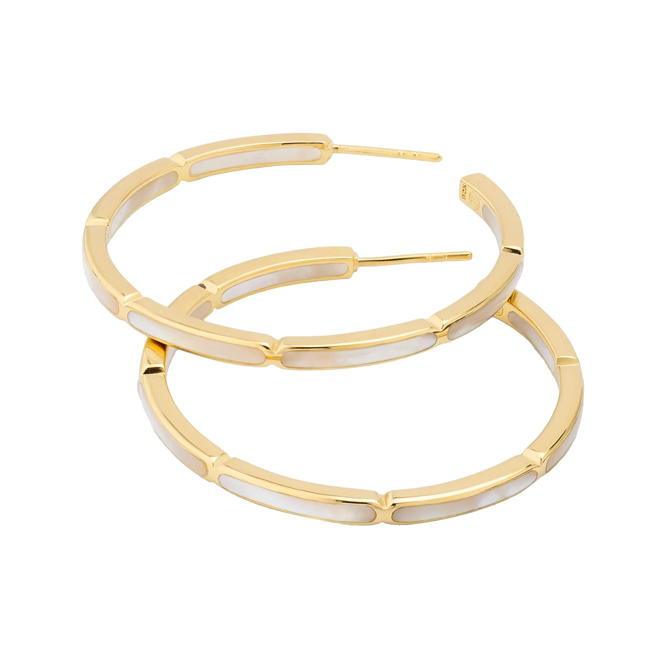 Dual Inlay Gold Vermeil Sterling Hoop Earrings