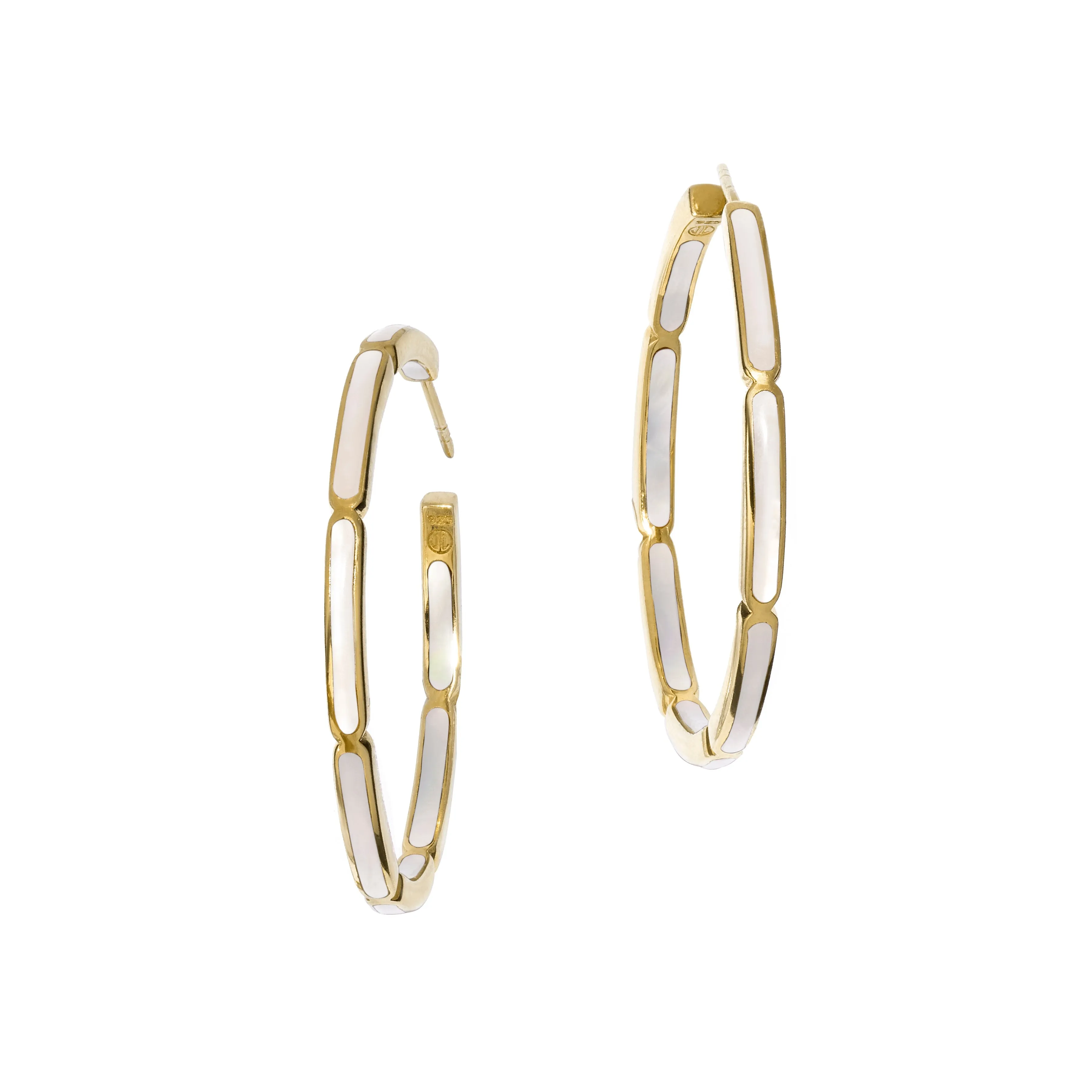 Dual Inlay Gold Vermeil Sterling Hoop Earrings