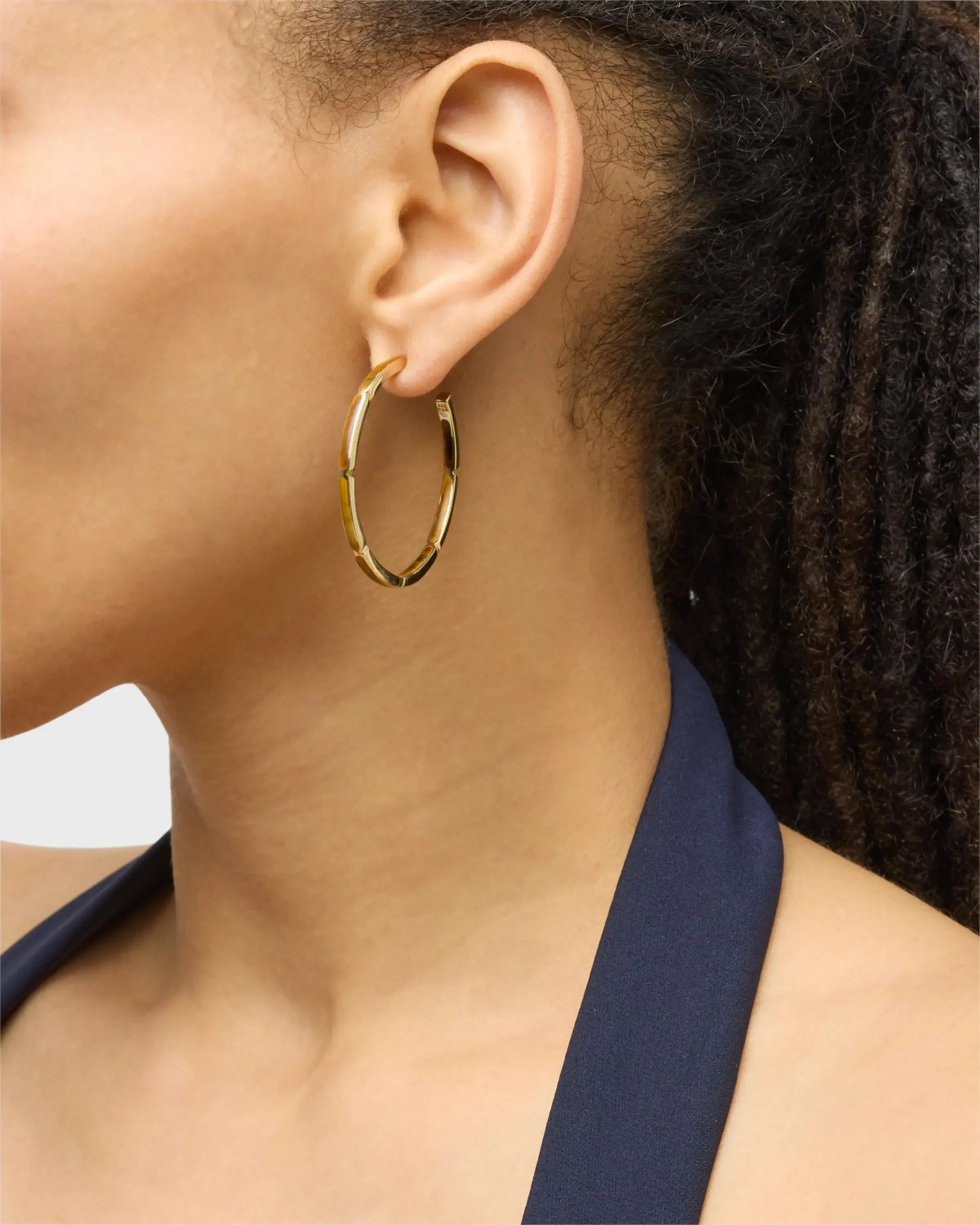 Dual Inlay Gold Vermeil Sterling Hoop Earrings